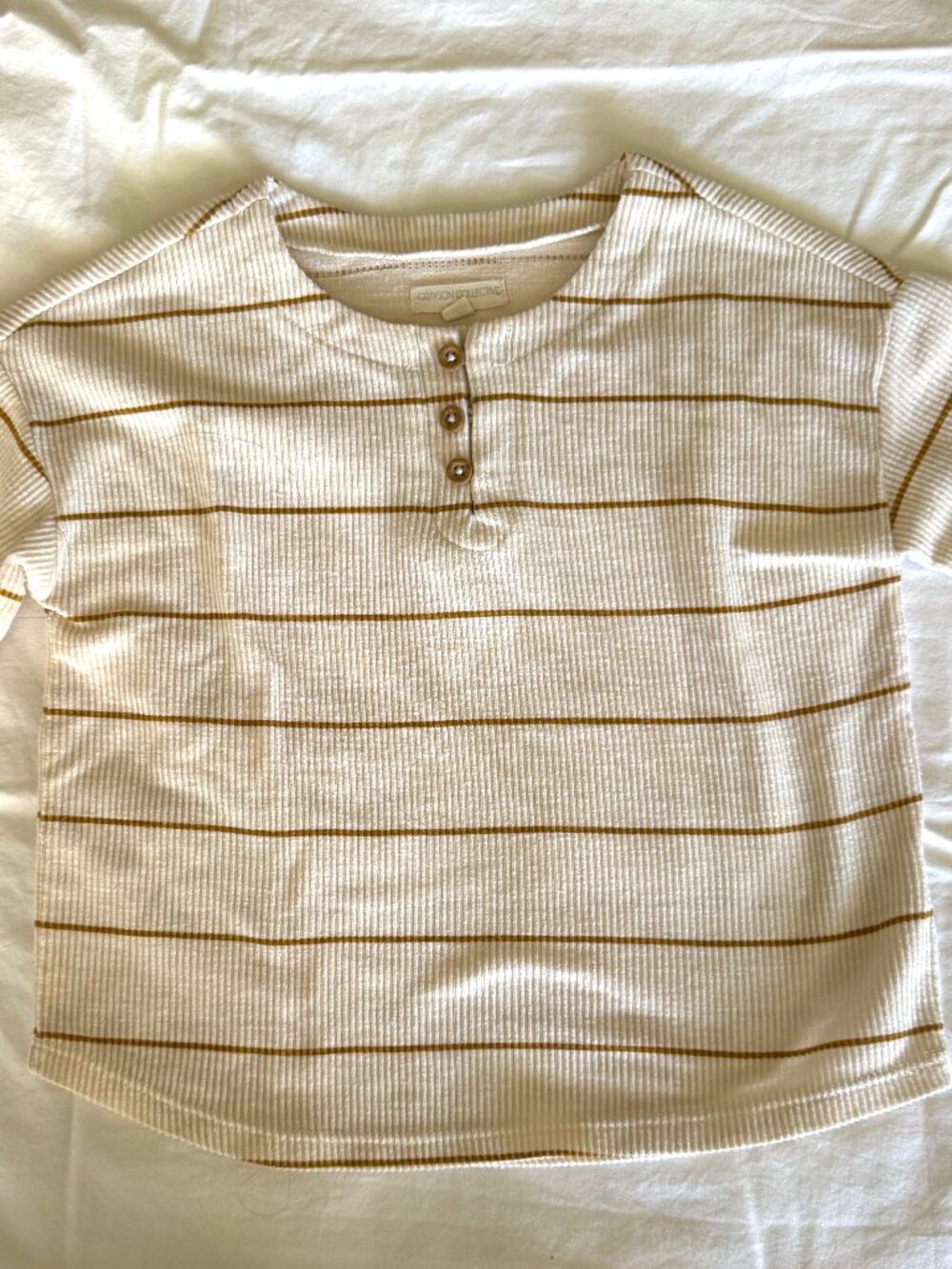 Greyson Collective Toddler Henley Tee. Cream/Tan Stripe. Size 4T